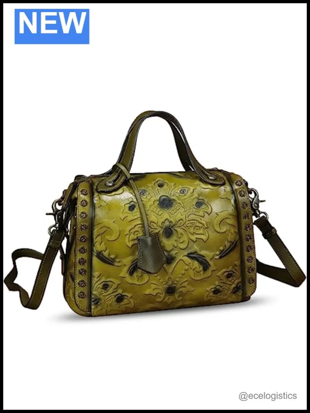 Genuine Leather Vintage Embossed Satchel Handbag Crossbody Shoulder Bag